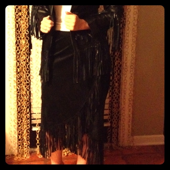 100% Leather Fringe Skirt