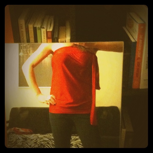 Red long drape tunic.