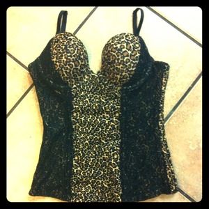 SOLD Extreme Cleavage Leopard and Lace Corset
