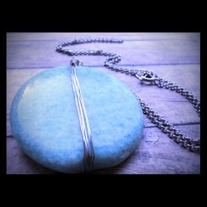 Pure turquoise jade silver pendant necklace
