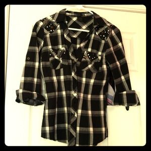 Black white plaad top