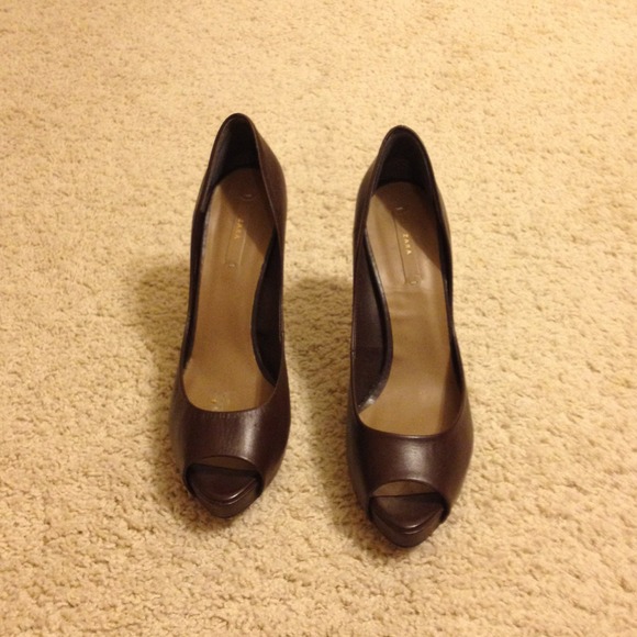 Open toe brown heels