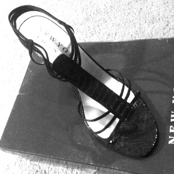 Black Croc-Embossed Strappy Sandals