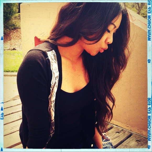 Med sleeve black white floral laced cardigan