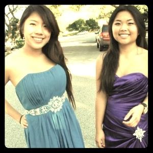 R: teal dress w/embroidery L: purple dress w/jewel