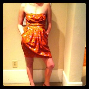 Strapless orange & pink dress