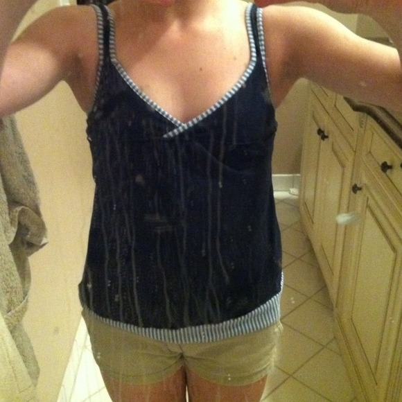navy blue tank w/ blue & white striped trim