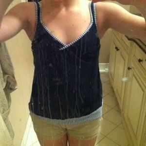 navy blue tank w/ blue & white striped trim