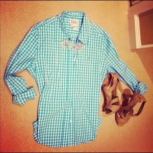 Tops - Pastel Blue Gingham Button Up Tops - Pastel Blue Gingham Button Up