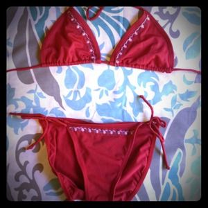 ❌SOLD❌ Red Triangle Top & Tie Bottom