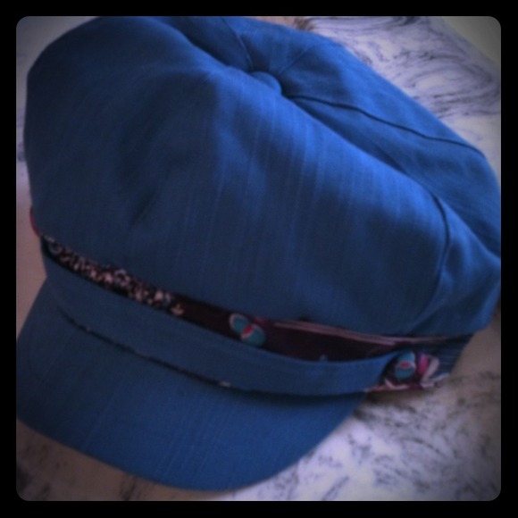 Blue hat with floral print