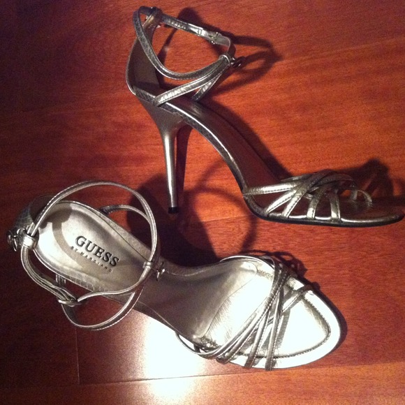 SOLD!! Strappy silver heels with charms