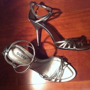 SOLD!! Strappy silver heels with charms