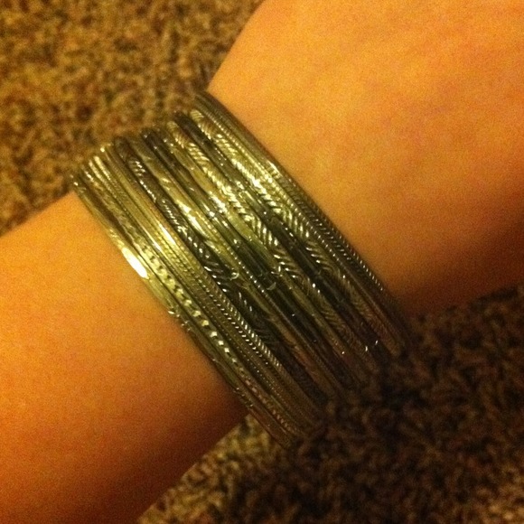 Gun metal and silver bangles