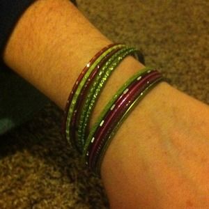 Pink and green glitter bangles