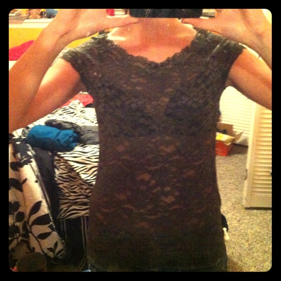 Sheer lace, dark green top