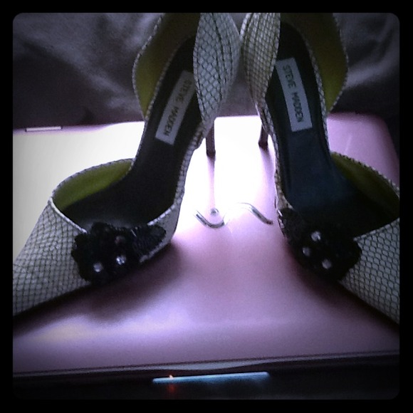 Bling black and white high heels statement heel