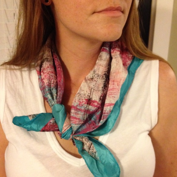 Fuchsia & Teal Plaid Printed Vintage Scarf - Picture 2 of 4