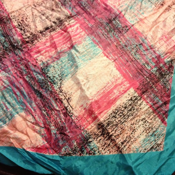 Fuchsia & Teal Plaid Printed Vintage Scarf - Picture 3 of 4