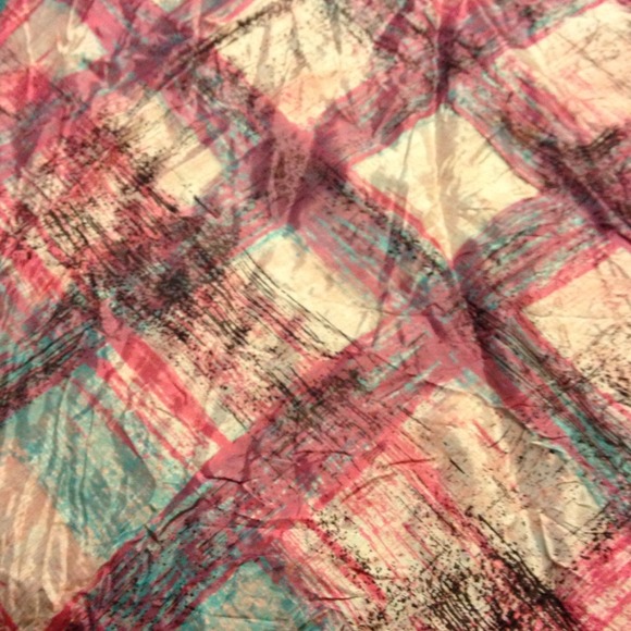 Fuchsia & Teal Plaid Printed Vintage Scarf - Picture 4 of 4