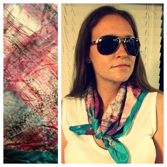 Vintage Accessories - Fuchsia & Teal Plaid Printed Vintage Scarf
