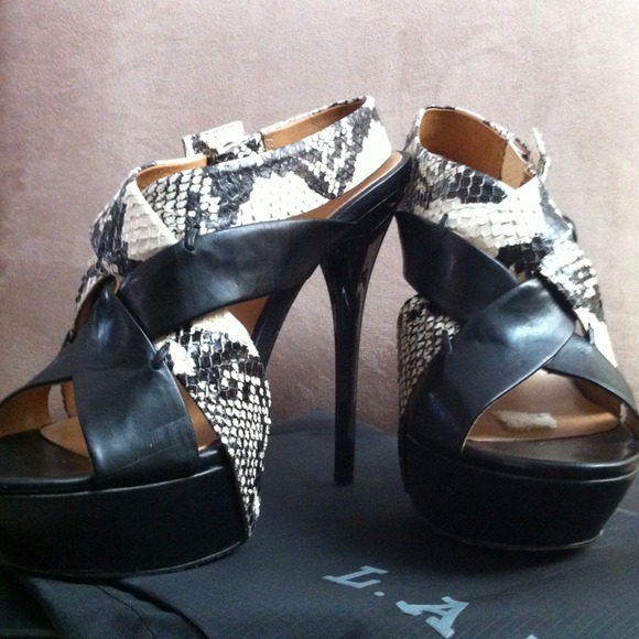 L.A.M.B. Shoes - L.A.M.B black&python sky high platform heels L.A.M.B. Shoes - L.A.M.B black&python sky high platform heels