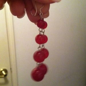 Sterling silver, red jade, approx 3 inches