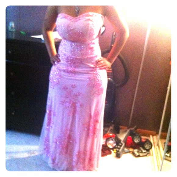 Evening Gown Pink w/hand painted floral design - Picture 1 of 4