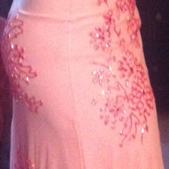 Evening Gown Pink w/hand painted floral design - Picture 3 of 4