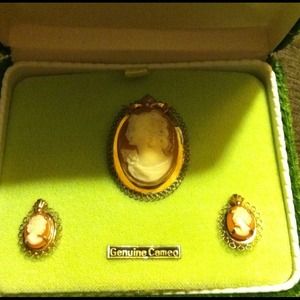 Vintage Cameo Pin & Earrings