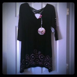 Sequined, black dress.