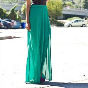 Skirts - Green long pleated skirt Skirts - Green long pleated skirt