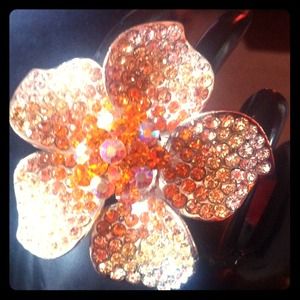 Orange & clear crystal Flower Ring
