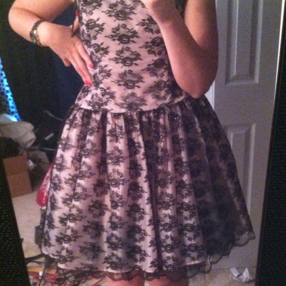 Black pink lace cocktail dress
