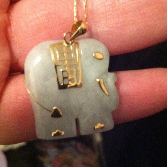 Authentic jade elephant with real gold chain