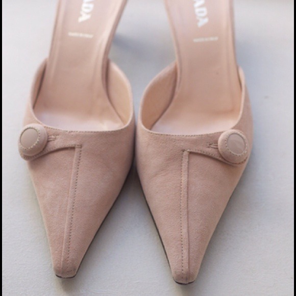 Blush suede Prada mules