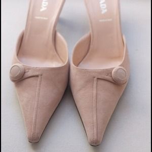 Blush suede Prada mules