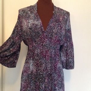 Purples blues watercolor bell sleeve dress Sz L XL