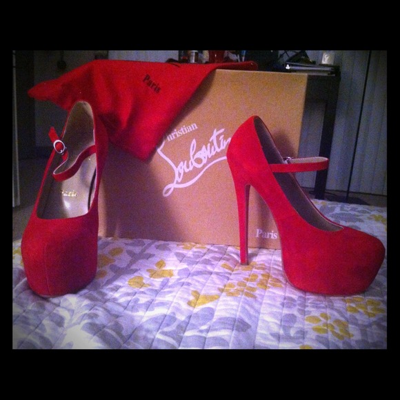 SOLD-Christian Louboutin Red Suede Lady Daffodil