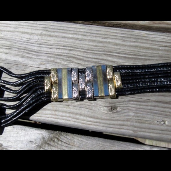 Leather Belt w/ Metal Links, gold & silver tone - Picture 3 of 4