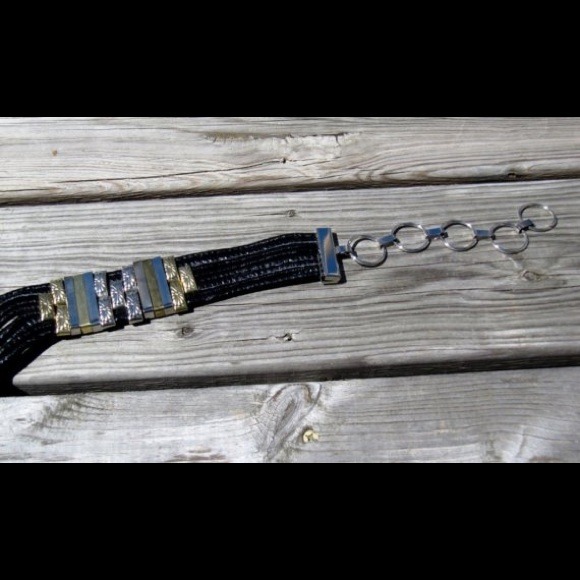 Leather Belt w/ Metal Links, gold & silver tone - Picture 4 of 4