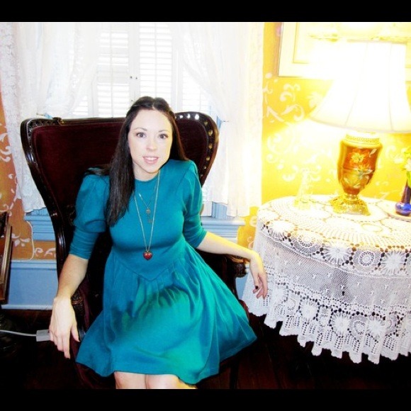 80s Teal Dress - Vintage - 3/4 length sleeves - Picture 2 of 3