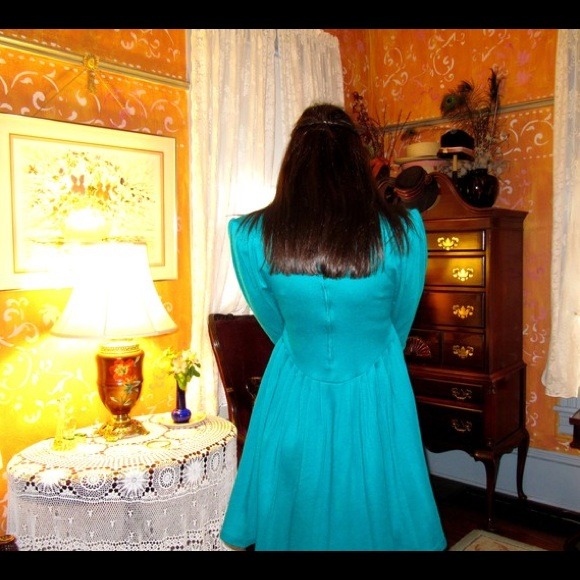 80s Teal Dress - Vintage - 3/4 length sleeves - Picture 3 of 3