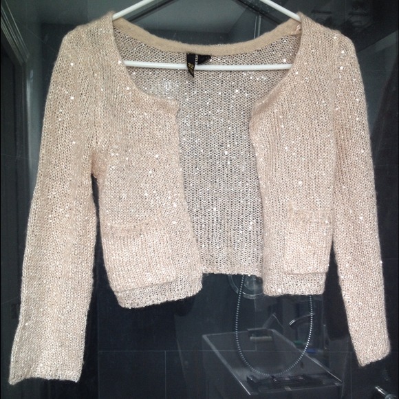 H&M Light beige / peach sequin sweater cardigan
