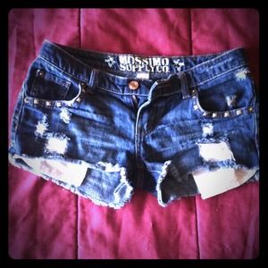 Denim cut off shorts with studded pockets