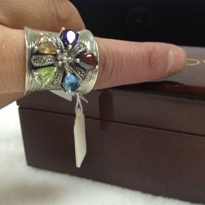 Sterling silver bali ring with 5 gemstones