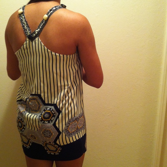 Embellished Silk Shirt / Dress (Cream and Navy) - Picture 1 of 4