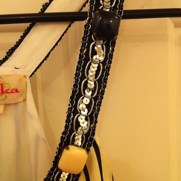 Embellished Silk Shirt / Dress (Cream and Navy) - Picture 3 of 4