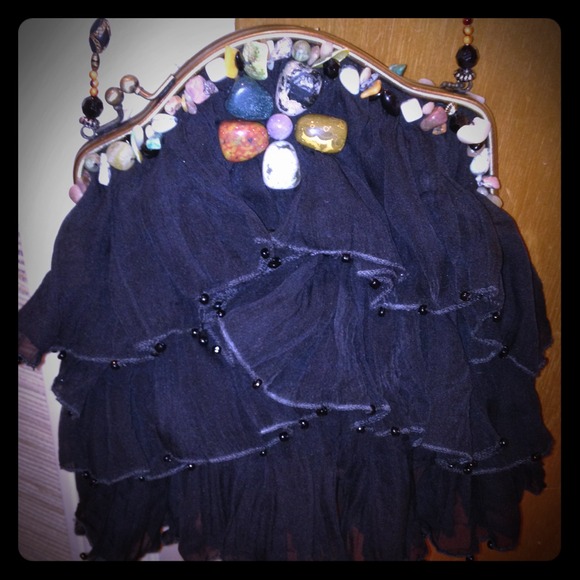 MARY FRANCES 3 tiered ruffled evening bag w/stones