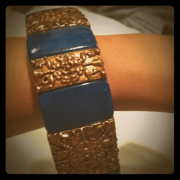 Turquoise bangle with gold accents
